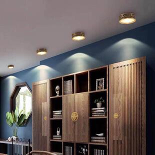 新款全铜新中式明装筒灯圆形LED免开孔射灯客厅天花灯过道玄关灯