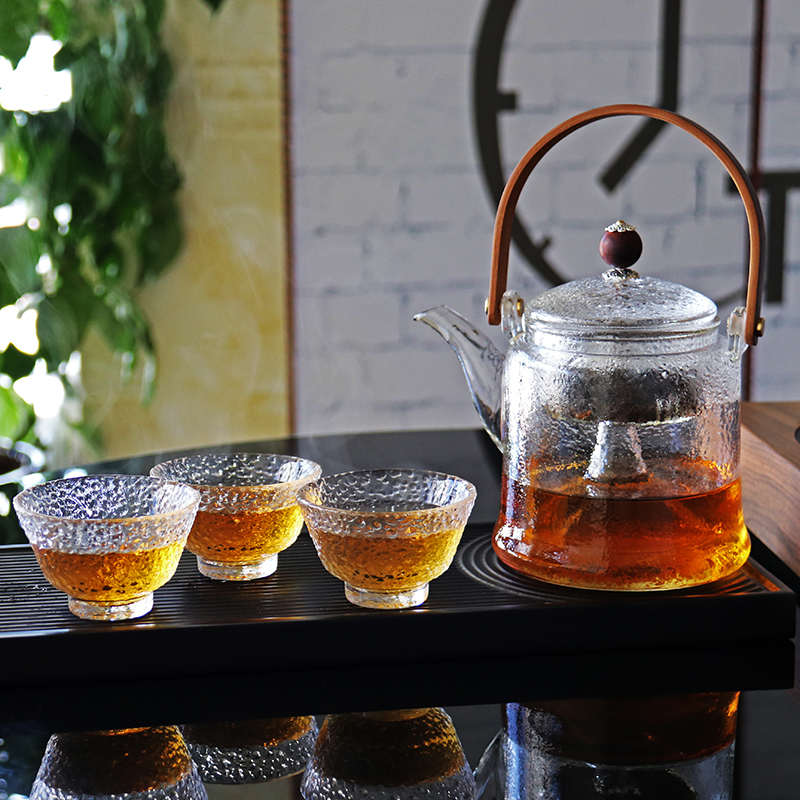 竹把提梁煮茶壶蒸茶壶高硼硅玻璃一壶二胆蒸煮两用壶家用泡茶壶