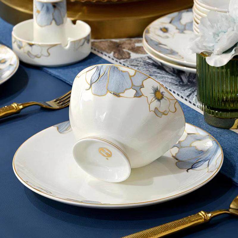 星级酒店新中式骨瓷摆台套装汤碗饭碗面碗碟勺餐具家用送礼套装