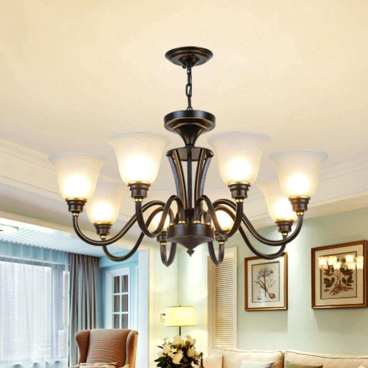美式轻奢吊灯客厅灯复古乡村古典欧式简约别墅复式楼黑色跃层灯具