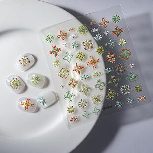 Art Bohemian Nail Decals彩色浮雕美甲贴纸指甲贴花 Stickers