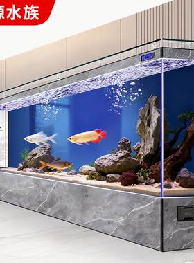 家用鱼缸客厅超白玻璃中大型生态背滤免换水落地靠墙水族箱金鱼缸
