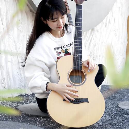 41寸民谣吉他guitar云杉南阳木五段EQ电箱吉他成人初学吉他乐器