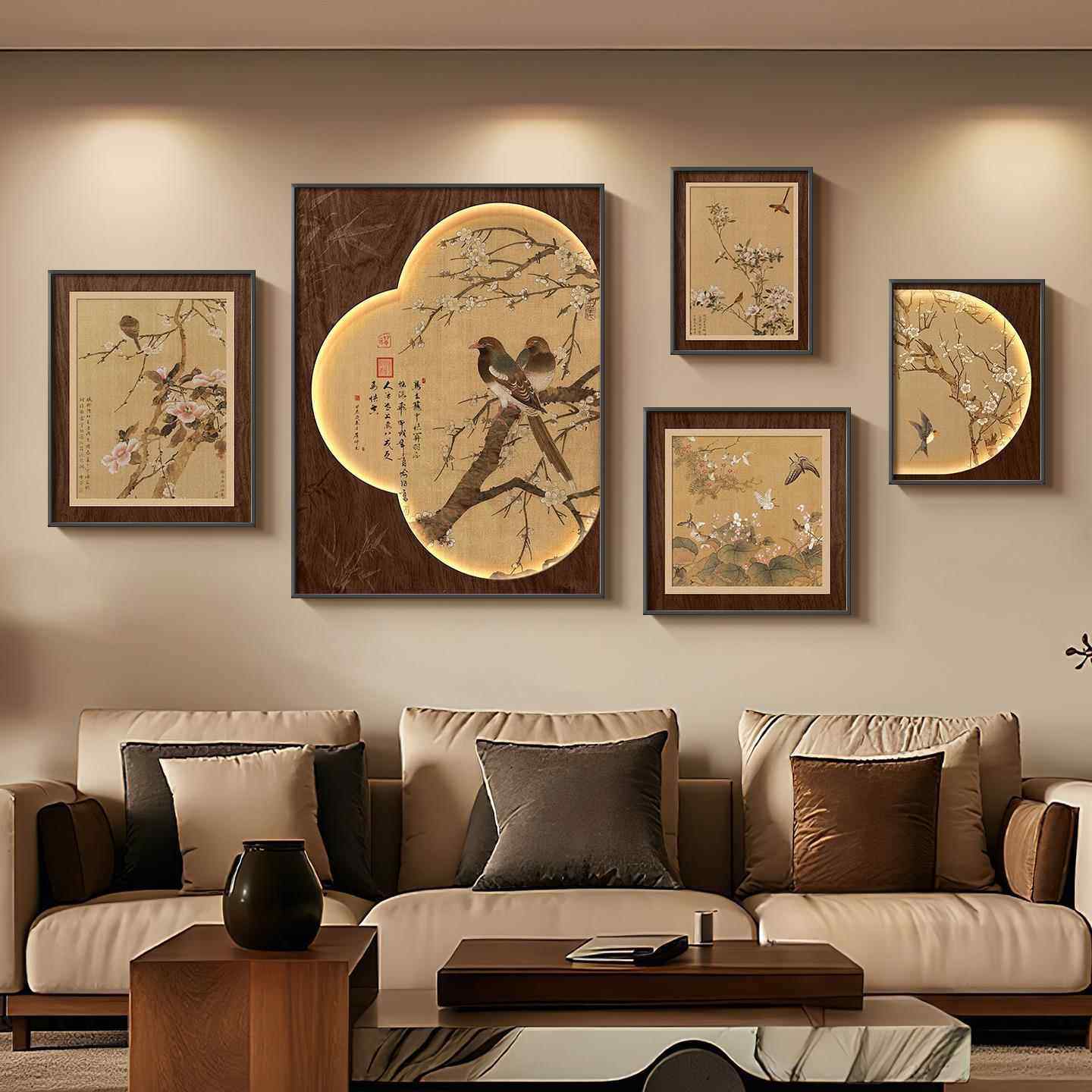 宋代美学客厅装饰画花鸟书房沙发背景墙挂画新中式高级感组合壁画,家居饰品,现代装饰画,淘宝优惠券,粉丝福利购,淘宝优惠卷