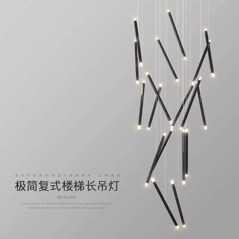 梯吊灯极简复式649楼跃层l挑of楼大t公寓别墅旋转楼梯空led客厅吊