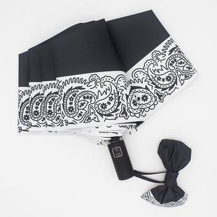 正品 复遮古叠腰果花雨伞女自动防晒防紫外线太阳伞晴两用折黑雨胶