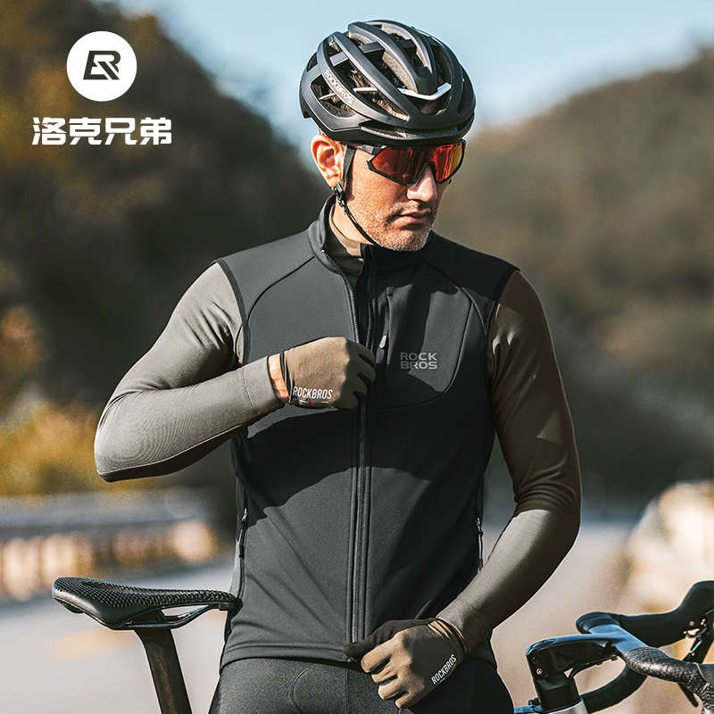 洛克兄弟抓绒骑行马甲冬季防寒防风男女公路山地自行车保暖服背心