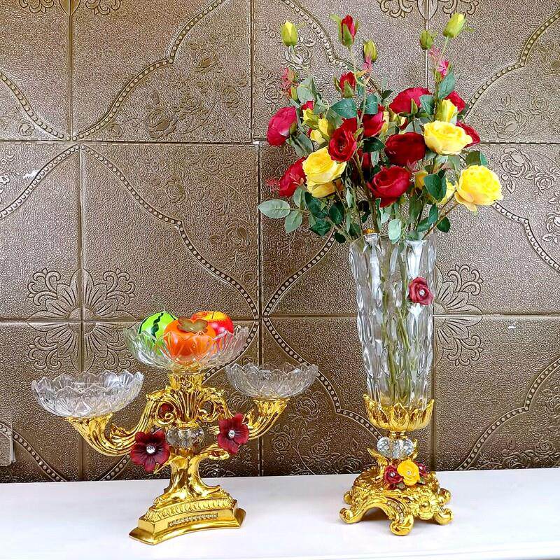 欧式花瓶摆件玫瑰花高端水晶玻璃瓶插花客厅饭厅桌摆件装饰品奢华
