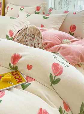 正品卡加通牛奶绒四件套2023新款厚绒件冬季法兰珊瑚绒床品被套加