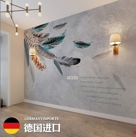 北欧电视背景墙壁纸客厅沙发，羽毛壁画现代简约装饰墙纸，影视墙壁布