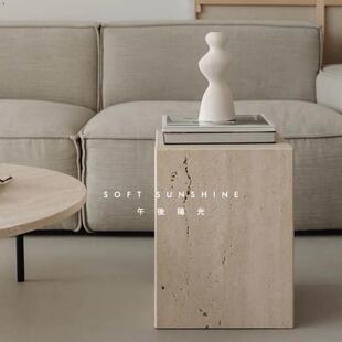 侘寂风天然黄洞大理石雕塑摆件落地摆件底座展示台石立柱墩子边几