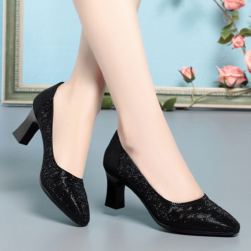 欧洲站包头凉鞋女高跟鞋子2024新款秋季中空单鞋网纱透气女鞋镂空