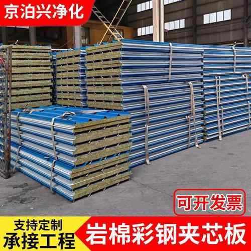 防火隔热彩钢岩棉夹芯板净化板无尘车间用隔墙吊顶洁净岩棉保温板