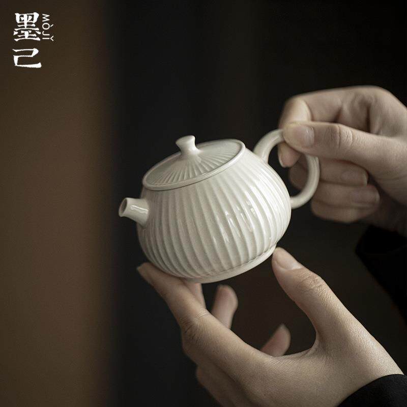 墨己 草木灰古泥皮球壶功夫茶壶手执壶筋纹茶壶球孔过滤文人器壶