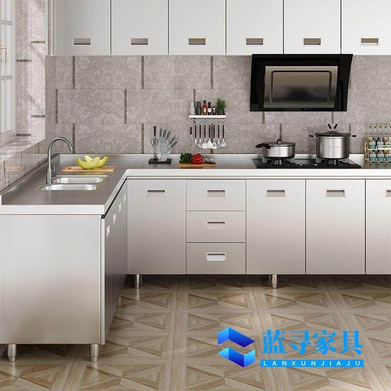 304整体加厚不锈钢橱柜家用一体式免安装灶台碗柜厨房储物收纳柜