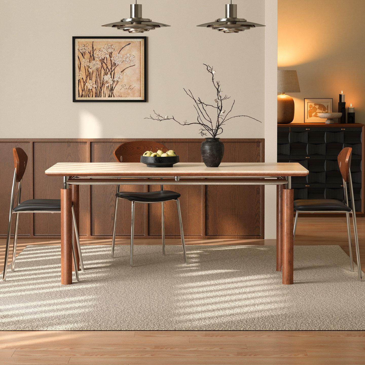 中古风包豪斯餐桌椅法式复古风不锈钢白蜡木小户型实木岩板餐桌,住宅家具,岩板餐桌,淘宝优惠券,粉丝福利购,淘宝优惠卷