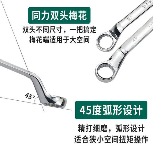 同力牌镜面全抛光镀铬双头梅花扳手眼镜扳手5.5-27mm八件套10件套