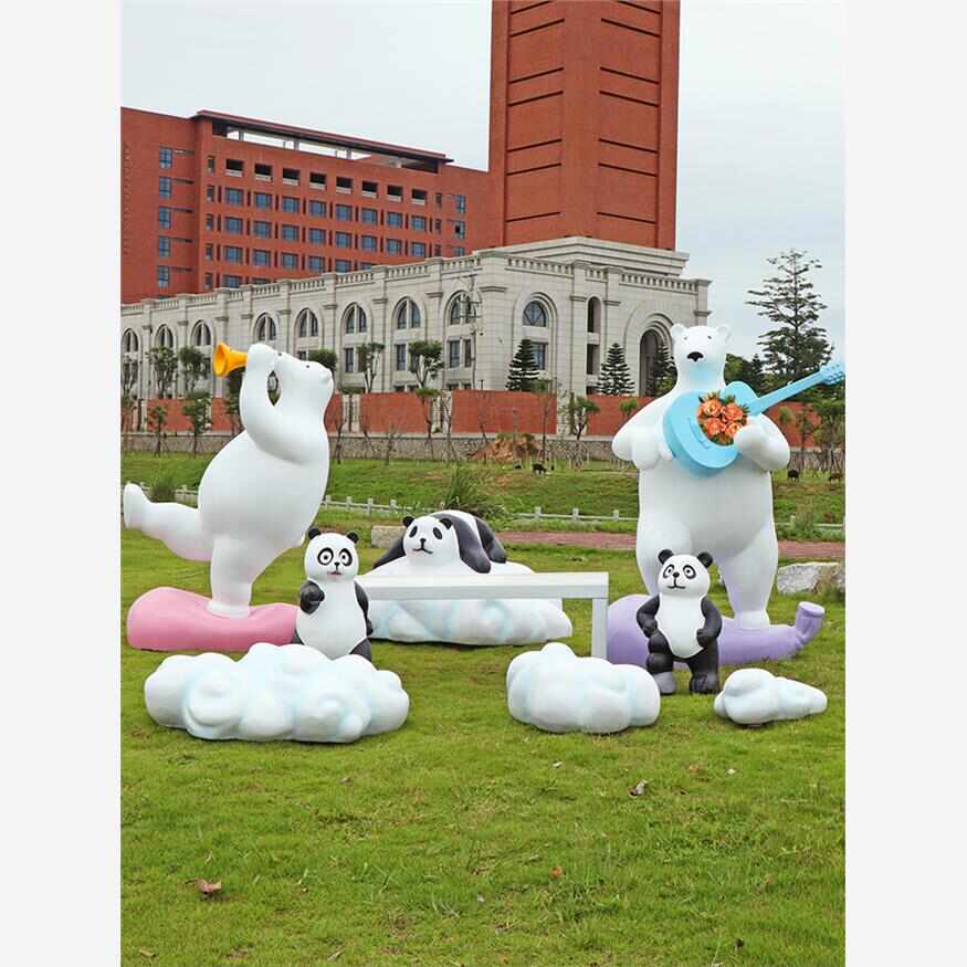 玻璃钢卡通北极熊雕塑公园户外景区草坪装饰小品网红打卡造景摆件