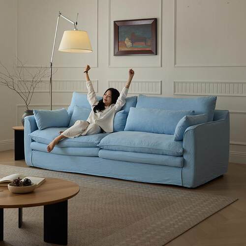 壹酷怀抱沙发亚麻布艺小户型侘寂风信子可拆洗棉麻奶油多巴胺蓝色