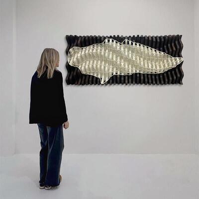 ADART 现代3D立体客厅装饰画《镂影交织》纯手工木雕黑白立体挂画