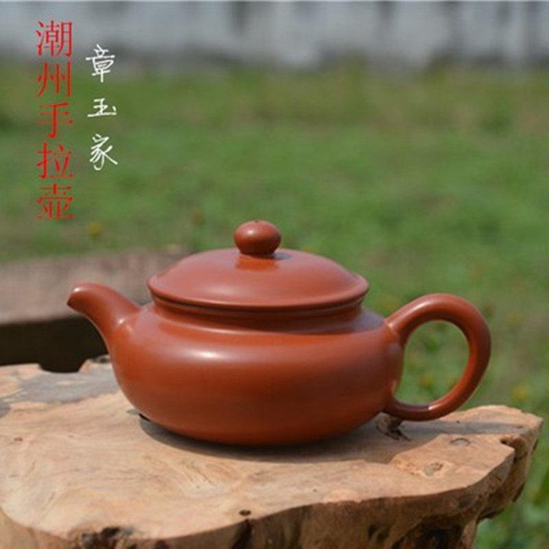 章玉家朱泥手拉壶彷古紫砂壶功夫茶具潮汕工夫茶壶潮州枫溪120ml
