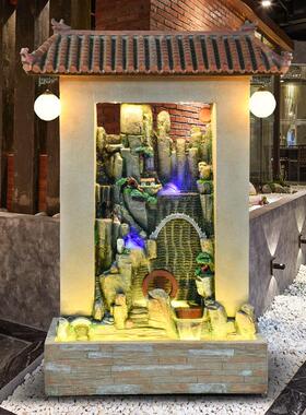 大型中式假山流水墙喷泉会所酒店庭院玄关装饰摆件水幕墙鱼池景观