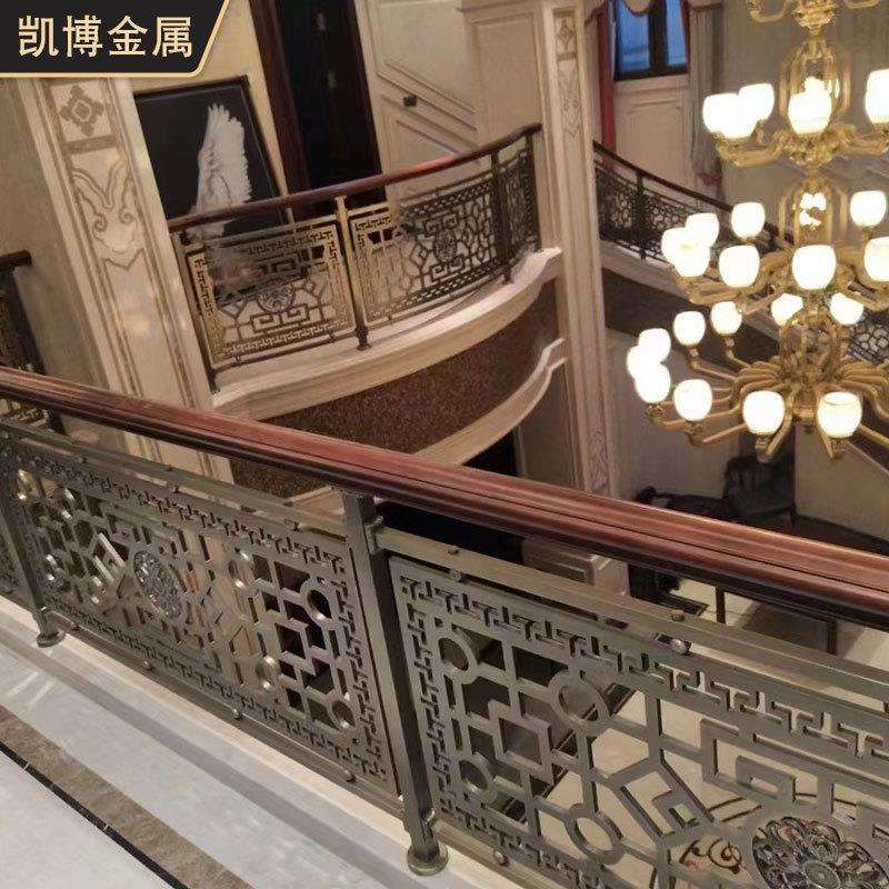 别墅楼梯扶手栏杆新中式室内家用铜艺铝艺铝合金旋转弧形围栏护栏