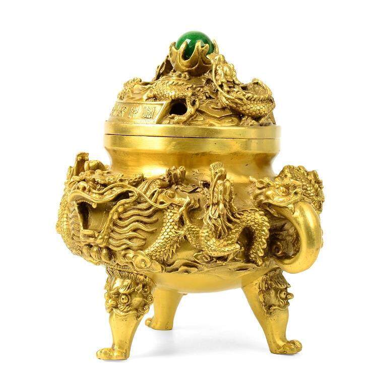 纯铜鼎摆件九龙香炉铜鼎三足鼎铜香炉新中式家居工艺品礼品