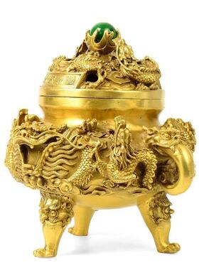 纯铜鼎摆件九龙香炉铜鼎三足鼎铜香炉新中式家居工艺品礼品