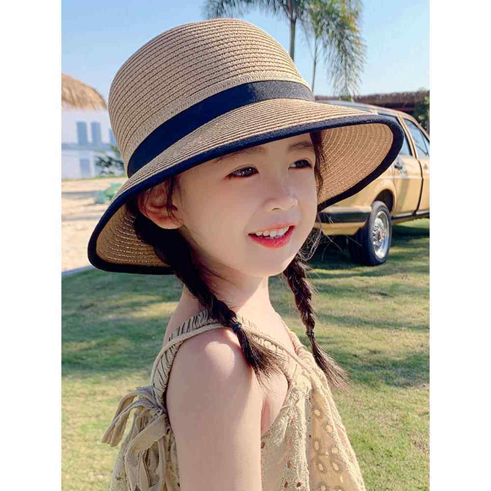 春季旅游儿童防晒帽子女童夏天遮太阳凉帽防紫外线草帽宝宝渔夫帽