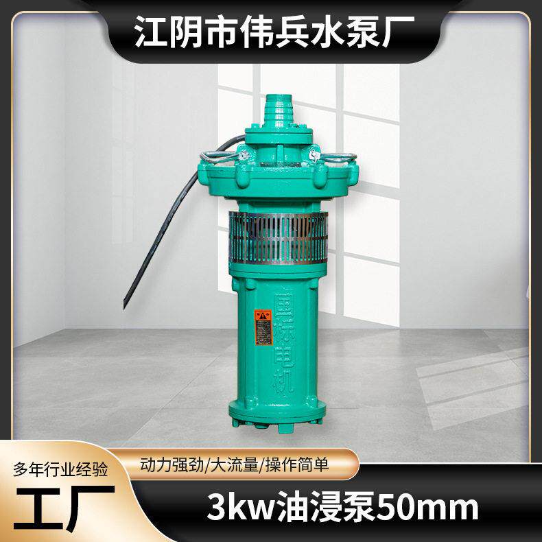 3kw油浸泵50mm大流量扬程抽水泵养殖排涝用三相电动潜水泵