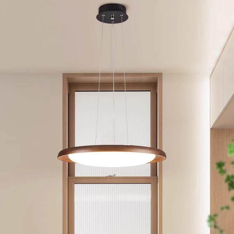 913新茶中式餐吊灯圆形胡桃木原色木风全光谱防蓝光吧台客厅厅室