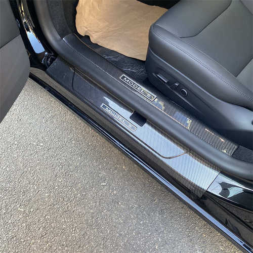 内门后踏板护板专用model特斯拉条焕新3改装 碳纤维+model3迎宾槛
