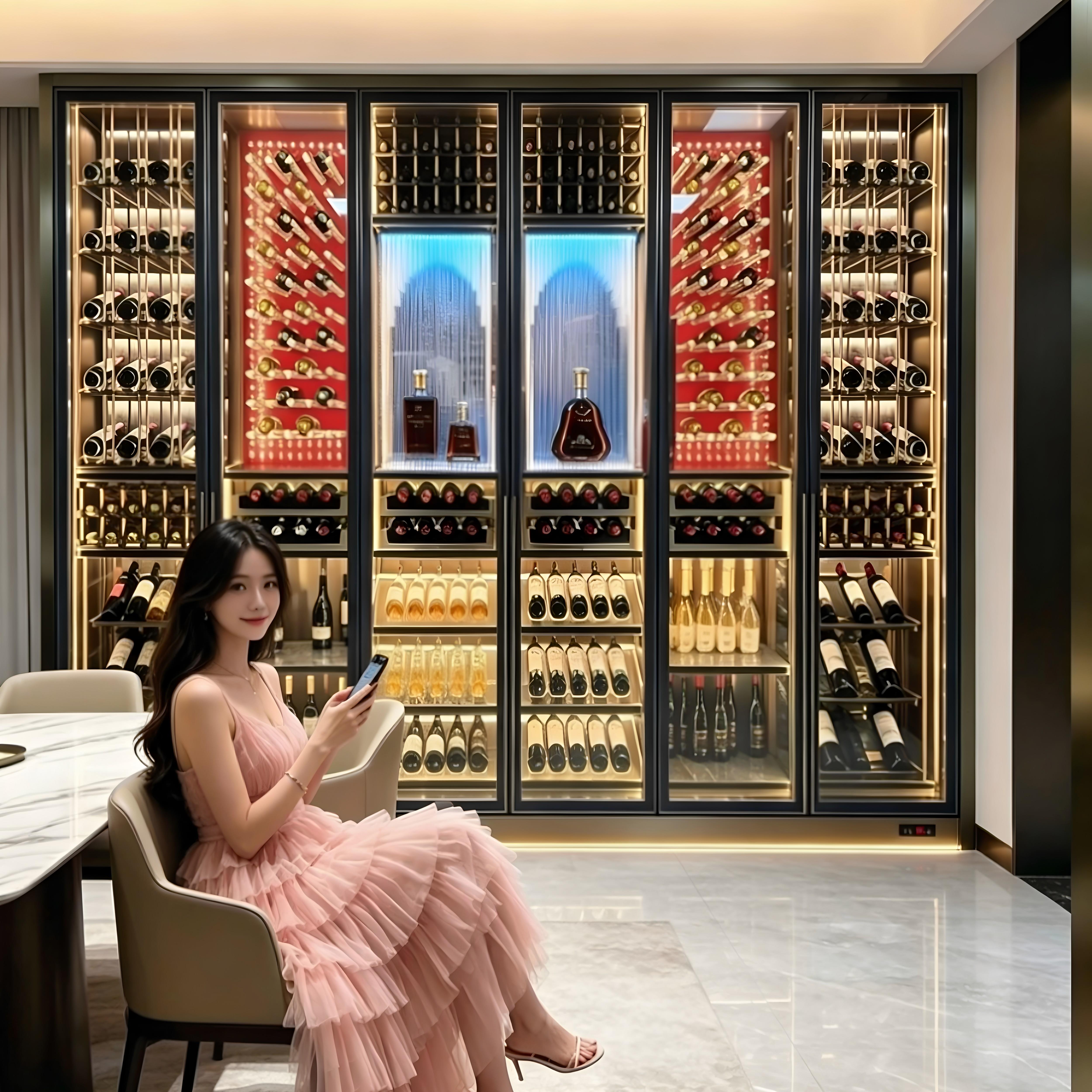 不锈钢酒柜欧式家用酒吧展示柜餐厅别墅红酒架恒温酒柜雪茄柜订制