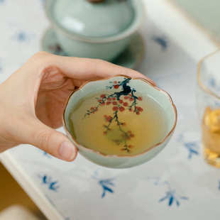 昌朴居冰片釉纯手绘梅花个人女士专用主人杯小号茶禅意复古品茗杯