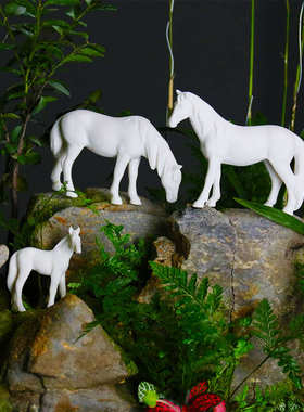 仿真小白马摆件假山园艺花卉盆景水陆微景观造景小马动物装饰摆设