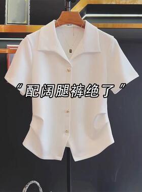 漂亮高级感polo领白色正肩短袖t恤女2026夏大尺码胖mm收腰显0502d