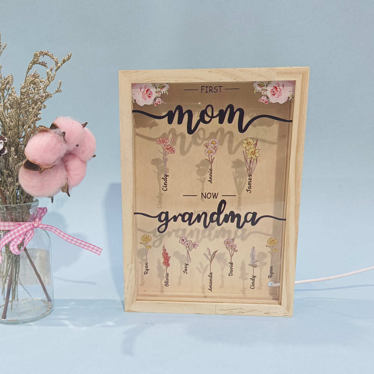 代发自定义LED灯架母亲节小夜灯摆件木质相框台式节日氛围灯