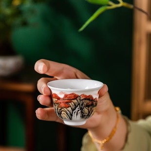 鸿运当头茶盏主人杯茶碗国家一级工美师刘培竹手绘品茗杯家用送礼