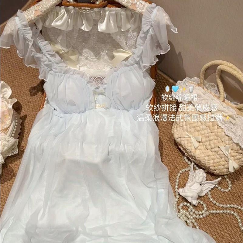 法式少女吊带睡衣女夏季2025新款纯欲公主风带胸垫网纱睡裙家居服