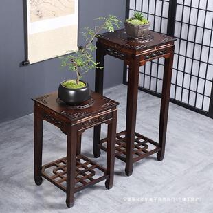 家用客厅仿古花几室内置物架盆景桌子茶室摆件底座 胡桃色花架中式
