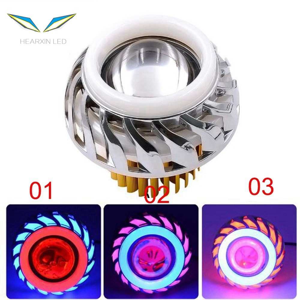 电动车摩托车改装配件超亮LED内置大灯双天使眼加恶魔眼12V