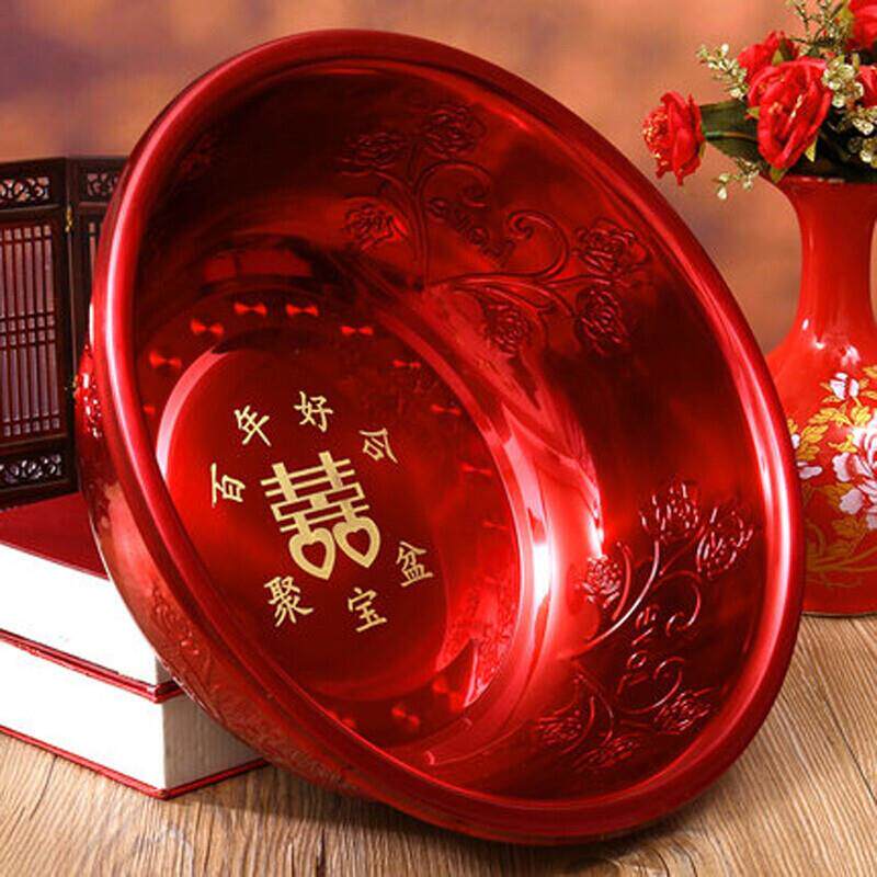 喜盆女方陪嫁结婚脸盆娘家婚庆用品嫁妆洗脸红盆套装不锈钢盆子