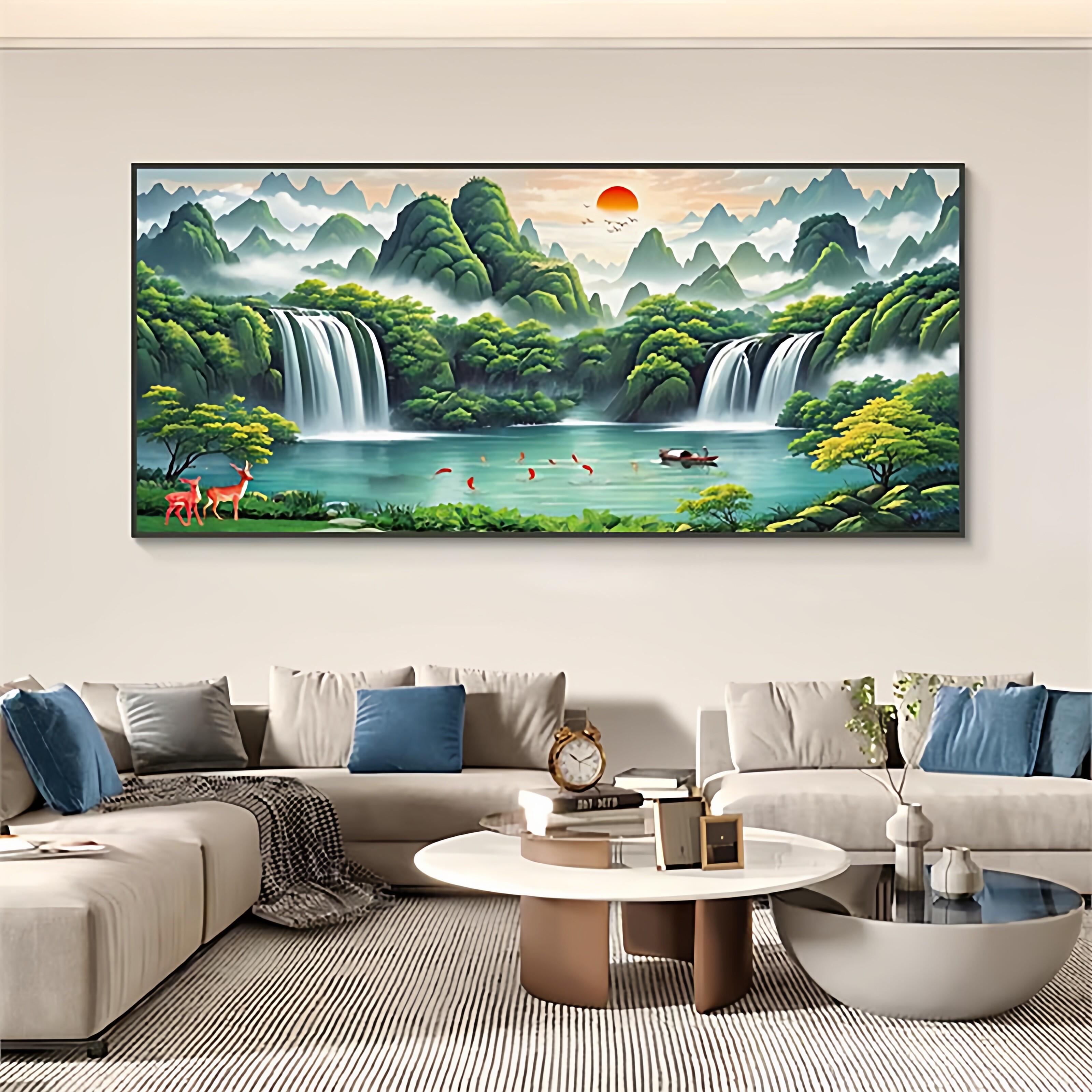 旭日东升山水画客厅沙发国画装饰挂画办公室风景背景墙新中式字画