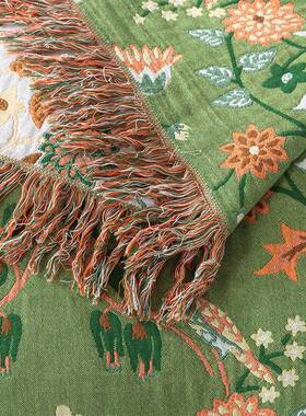 F76T5J8M新款绿白野仙纯棉纱布毛巾被双面可用绿色沙发巾踪家盖用