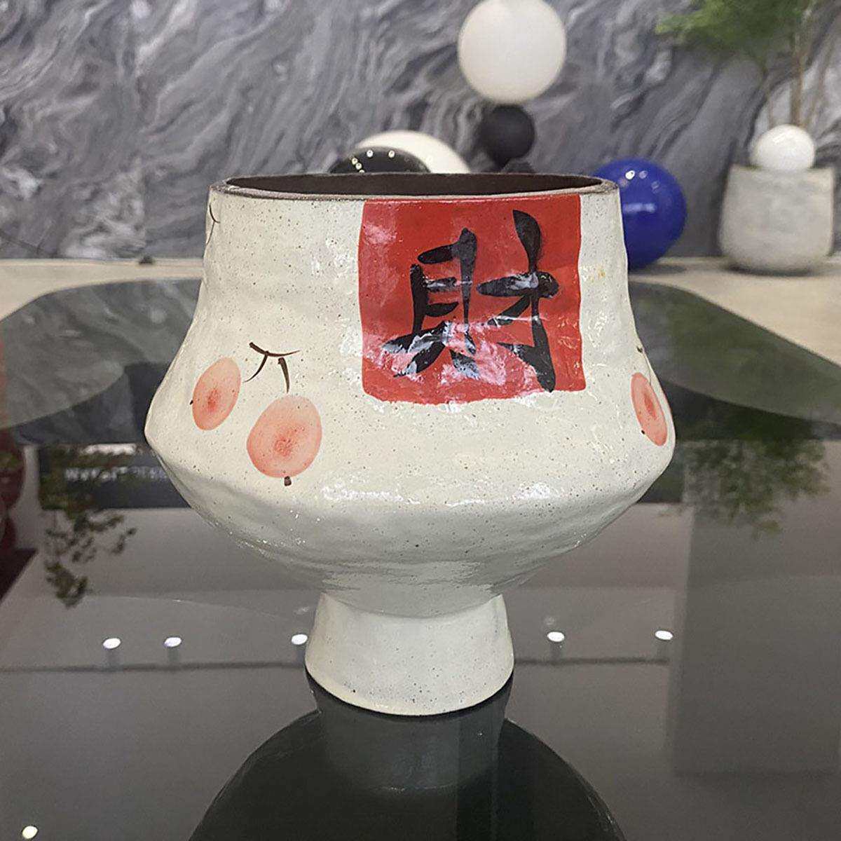 美豹现代简约喜庆陶瓷花瓶摆件复古树脂花器摆设欧式玄关客厅装饰