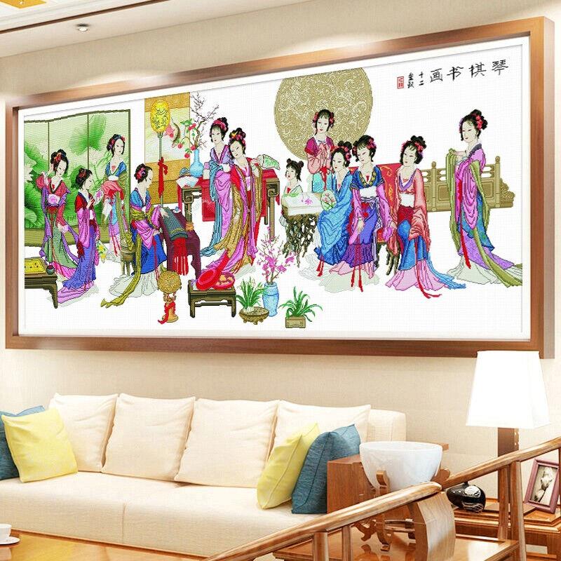 纯手工十字绣成品琴棋书画十二金钗红楼梦红楼群芳客厅画已绣好的