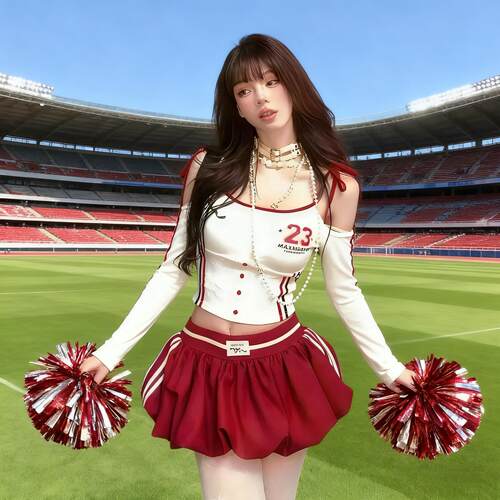 美式辣妹啦啦队服装成人性感露脐显瘦运动会健美啦啦操舞蹈表演服
