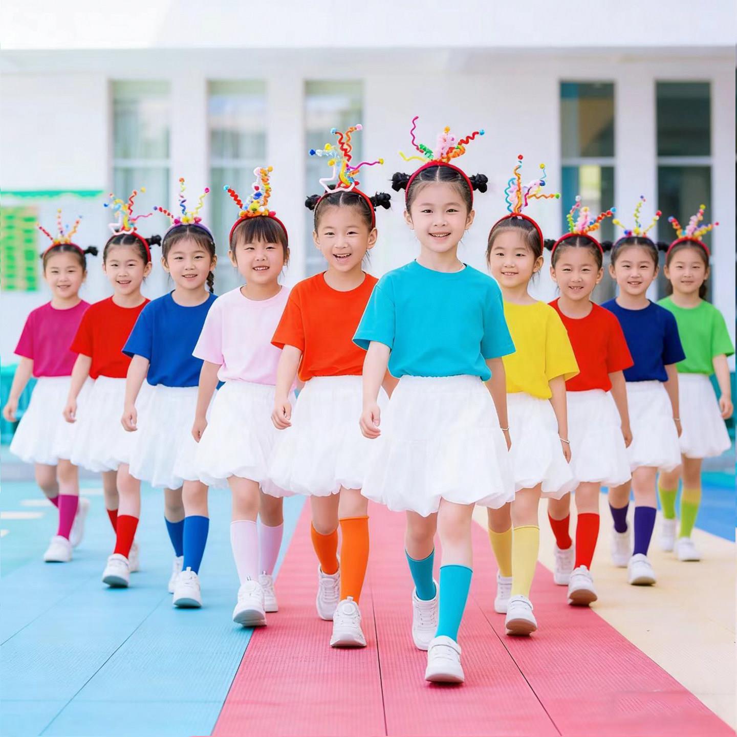 现代舞青春活力舞蹈表演服儿童多巴胺演出服糖果色幼儿园毕业服装