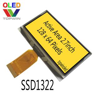 2.7寸oled屏128x64黄色2864ASYIG01黑底黄字sd1322黄底黑字12864